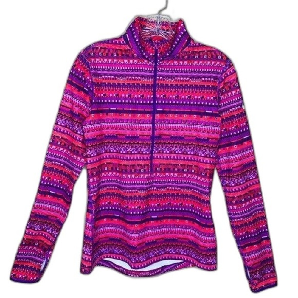 Nike Pro Dri-FIT Pullover Womens Purple Multi Pixel Print Half Zip 685681-696 M
